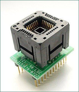 PA28-24-3P6 PLCC Programming Adapter for Devices with Pin Skips 5, 10, 21, 22. 600 mil Span DIP Plug. Auto-eject PLCC socket